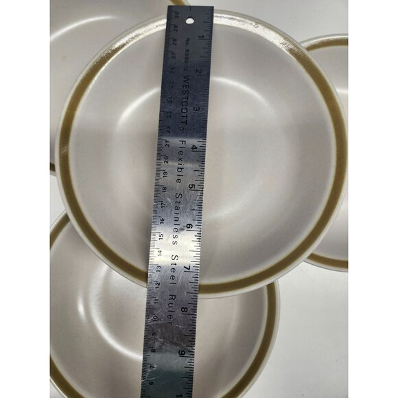 4- Stoneware 7.5" Bowls Neutral Spring Bouquet Vintage Retro Green Rim - Picture 3 of 5